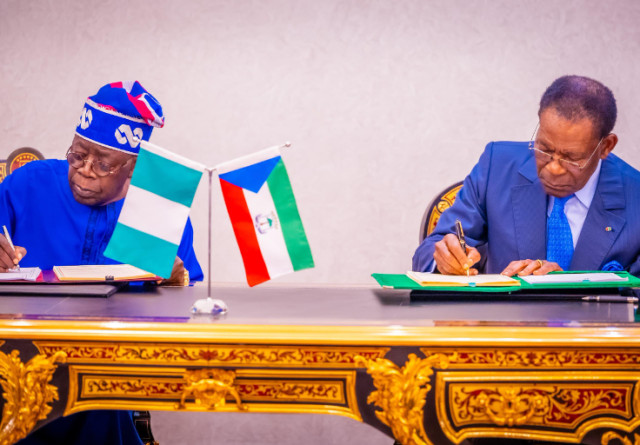 Photo credit of President Bola Tinubu and Equatorial Guinean counterpart, Teodoro Mbasogo